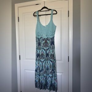 Springfield Women’s Boho Maxi Dress Crochet Top Floral Pattern Size Large NWT